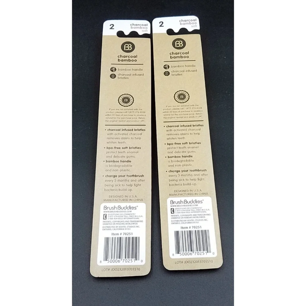 Charcoal Toothbrush Soft Infused Bristles (2) Packs Of 2 Toothbrush BrushBuddies